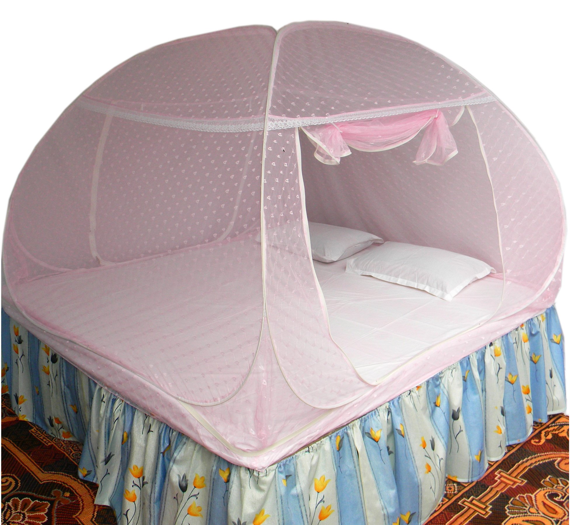 Healthy Sleeping Foldable Pop up Polyester Mosquito Net for Double Bed, Strong & Durable Mosquito Net for King, Queen Size Bed (Embroidery Pink 2) (B01HFZ5214) Amazon Price History, Amazon Price Tracker