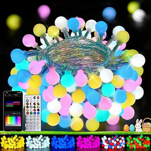 Miniatura 19 de LORRYTE Luces de Navidad conectables de 100 luces LED para exteriores e interiores - Luces de cadena globo multicolor de 43 pies con control remoto,