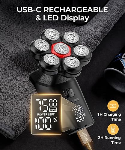 Miniatura 5 de Afeitadoras de cabeza para hombres calvos, afeitadora de cabeza 7D con pantalla LED, maquinilla de afeitar eléctrica para hombres con 3 modos