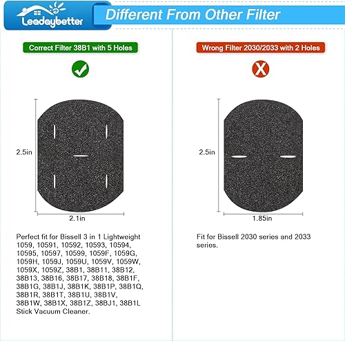 Miniatura 4 de Leadaybetter Filtro de repuesto 38B1 para aspiradora Bissell 3 en 1 38B1 38B1L 1059, comparable con la parte # 2037423 y 2037424 (paquete de 6
