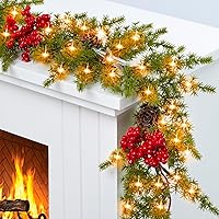 Vista 1 de Guirnalda de Navidad de 6.5 pies con luces en forma de estrella, decoraciones de Navidad preiluminadas, guirnalda iluminada con batería, decoración