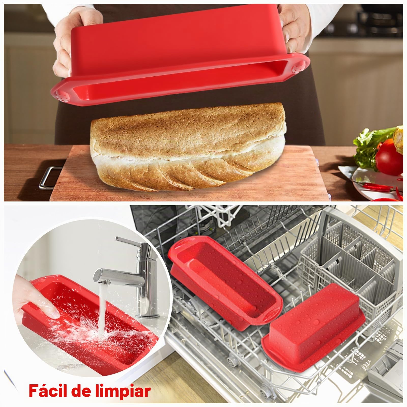 Juego de 2 moldes de silicona antiadherentes para hornear pan y pan de 27,5 x 21,5 x 6,5 cm (D2500051)