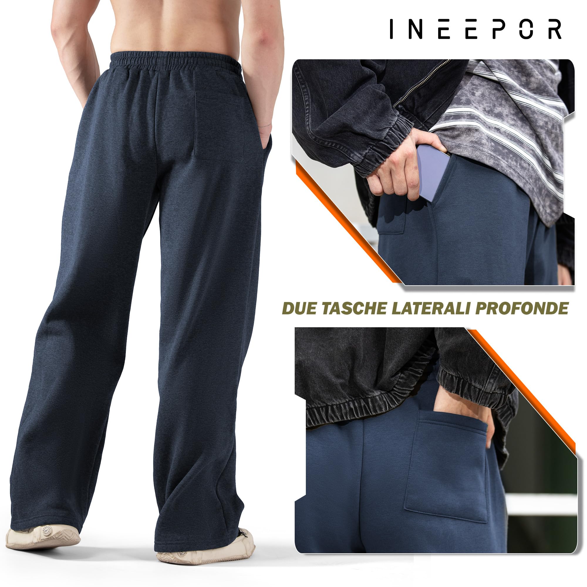 ineepor Pantaloni Tuta Uomo Invernali Baggy Felpati Pile Cotone Caldi Gamba Larga Dritti Pantalone Sportivi Running Larghi Casual Joggers con Tasche Laterali Coulisse e Elastico in Vita XS-5XL