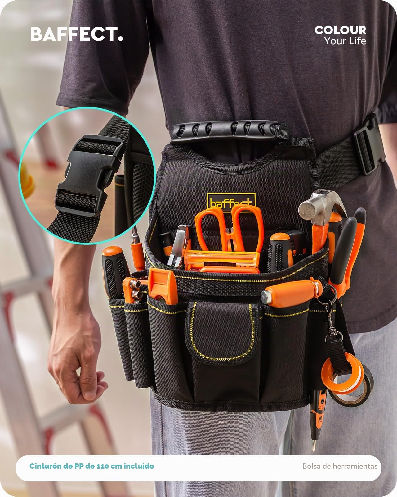 Bolsa para electricista, 20 bolsillos Cinturón para bolsa de herramientas de lona con cinturón de ajustable Herramienta para electricistas de servicio pesado Bolsa de trabajo de cintura