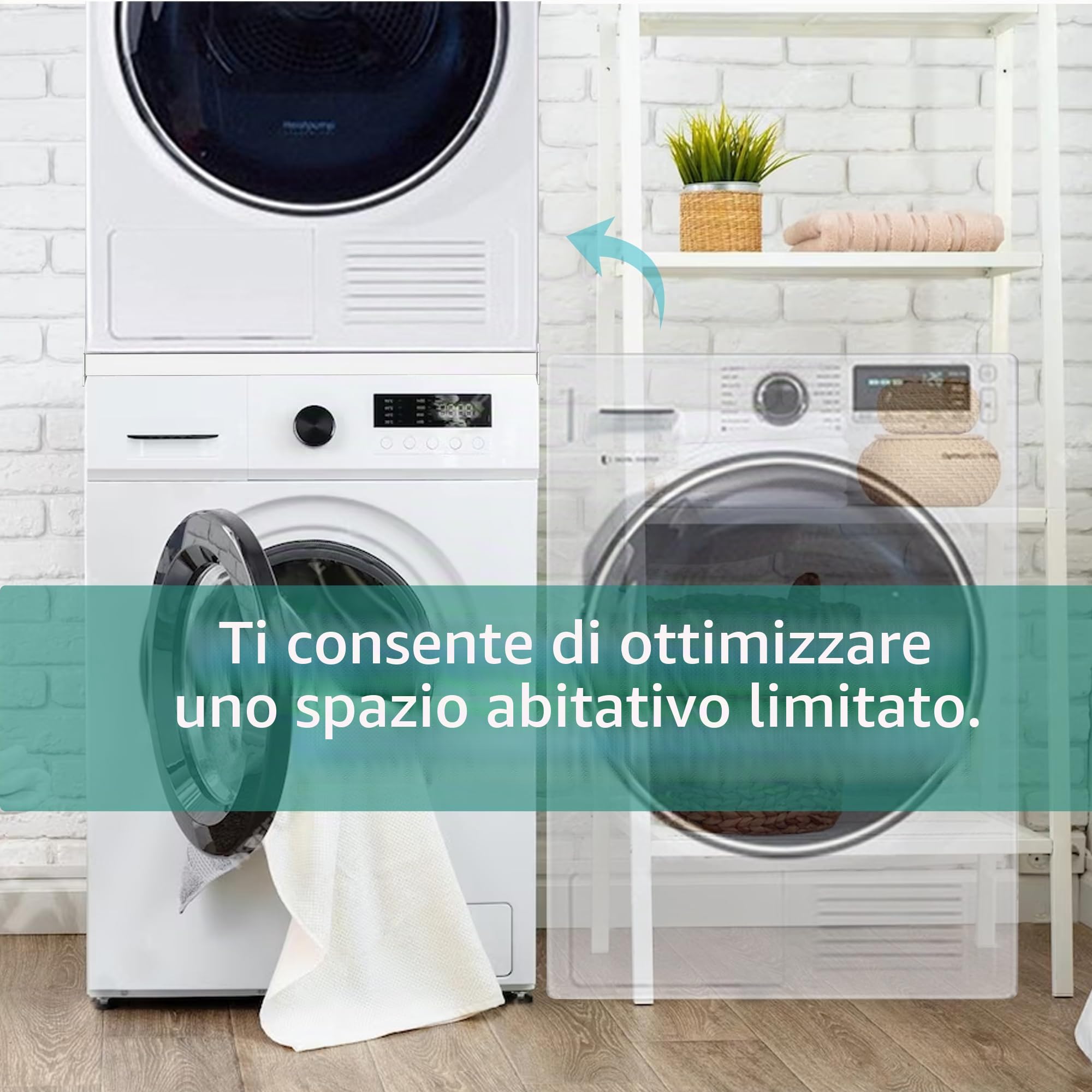 Hd-Line - Kit di montaggio universale - Per lavatrici e asciugatrici, con ripiano estraibile, anti-vibrazione e anti-ribaltamento, Dimensioni (60x60x6,8 cm, fino a 15 kg)