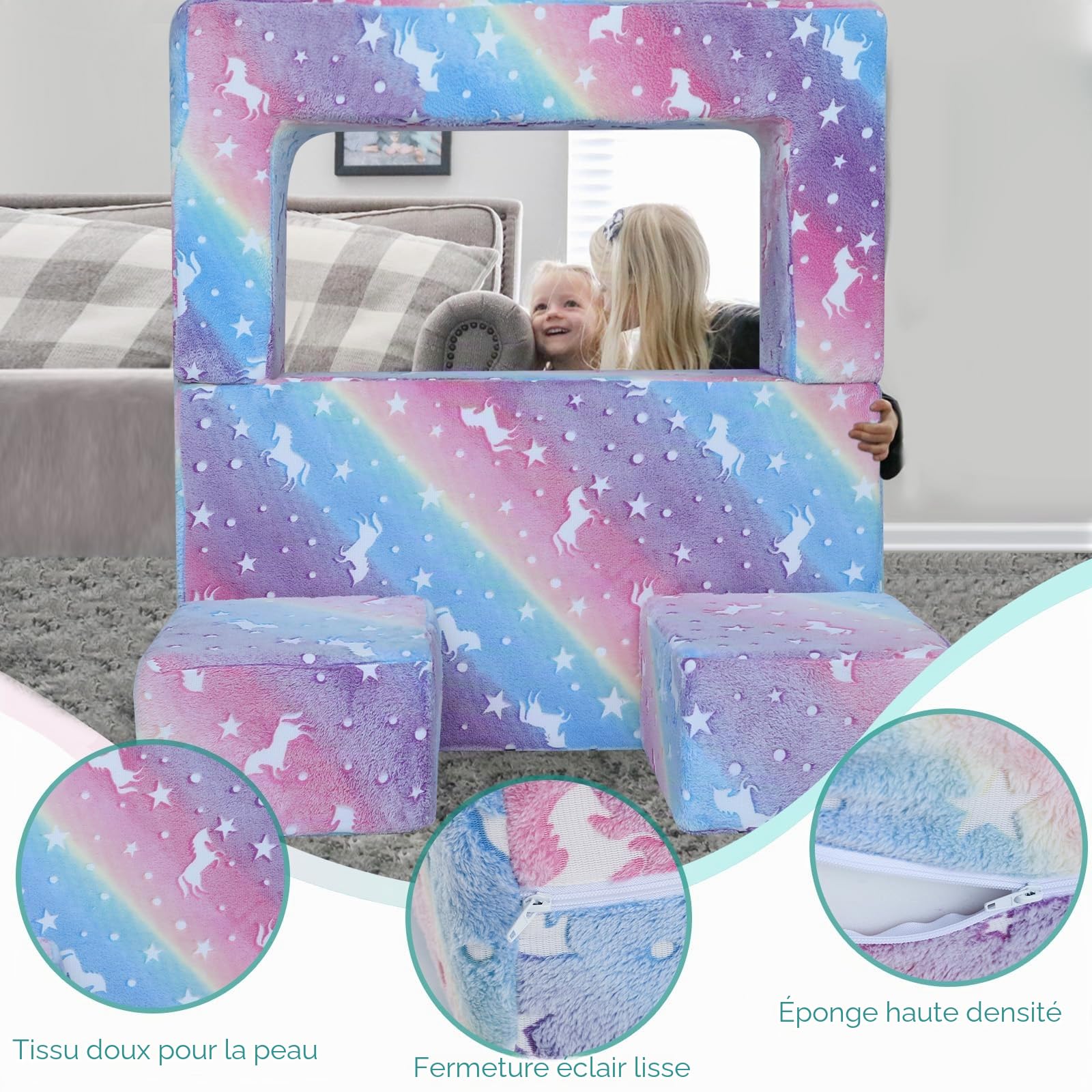MeMoreCool Canapé-lit pour Enfants, Fauteuil pour Tout-Petits, Brille dans Le Noir, Arc-en-Ciel, Chaise Longue Convertible pour Enfants, canapé pour bébé, Chaise de Sol, Meubles de Chambre à Coucher
