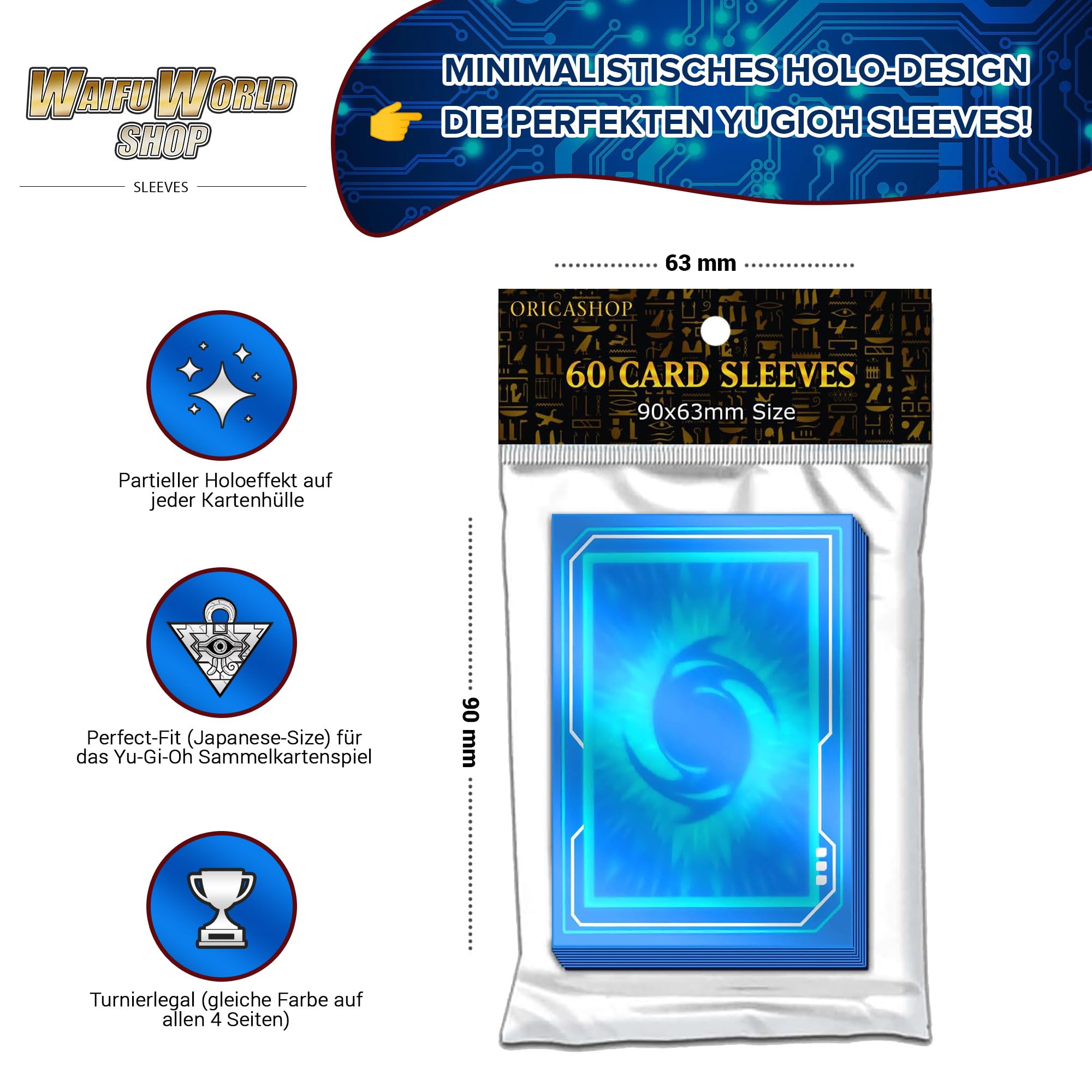 WAIFUWORLD SHOP Yugioh Card Sleeves | Card Sleeves Compatible with Japanese  Yu-Gi-Oh! TCG Cards | Partial Holo Effect | 60 Pieces per Pack