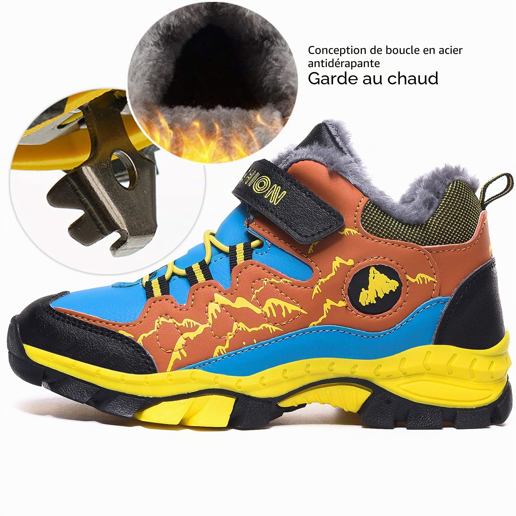 Bottes d'hiver pour enfant - Chaussures de randonnée - Bottes de neige - Doublure chaude - Imperméables - En coton - Avec fermeture Velcro