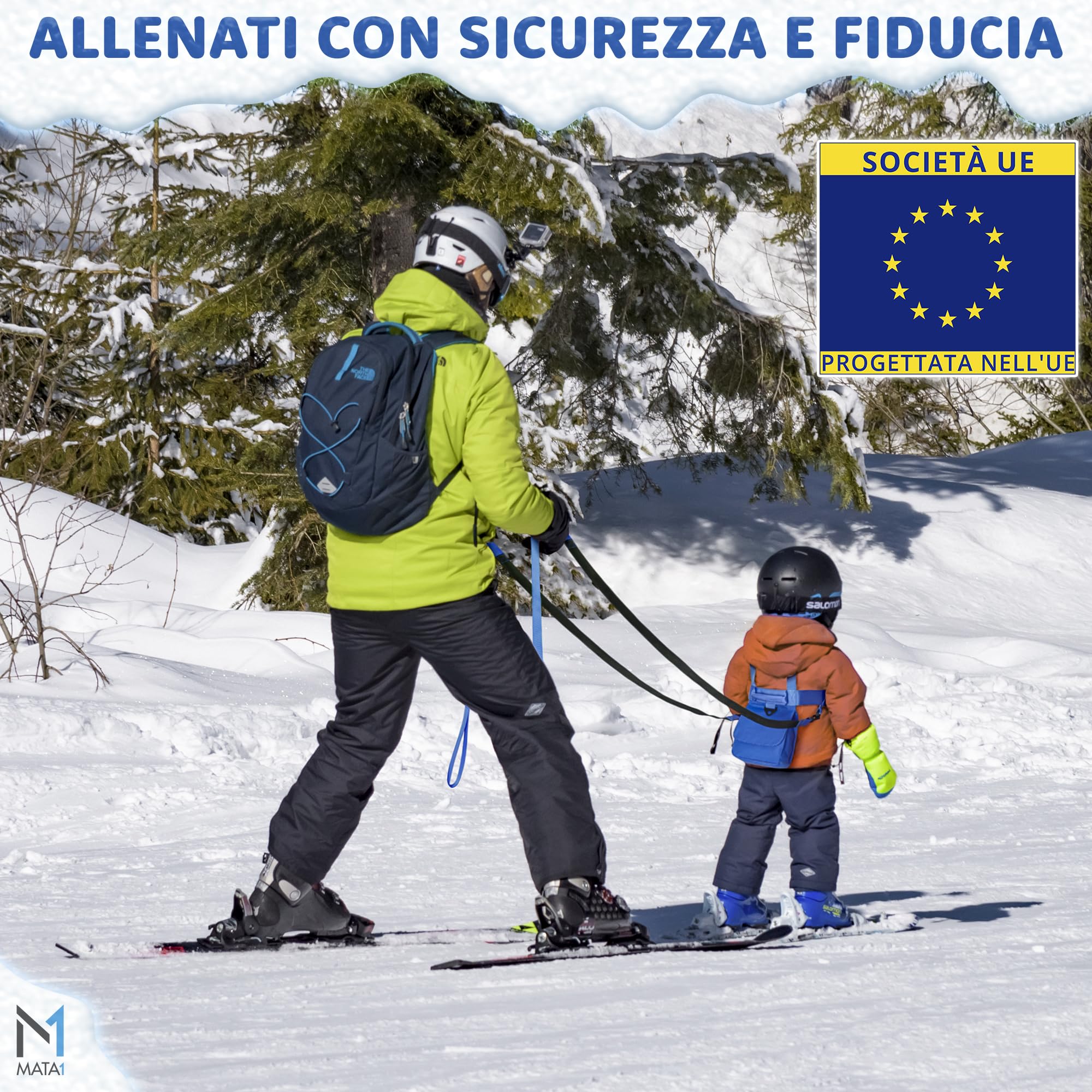 Imbracatura da allenamento per sci e snowboard per bambini - cinghie elastiche elastiche per sterzare e imparare il controllo della velocità - Zaino per allenatore di sci
