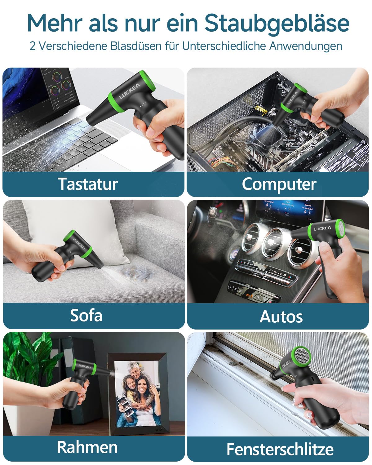 Elektrische Staubgebläse Druckluftspray für PC Reinigung - 3-Gang Air Duster 130000 U/min, Mini-Gebläse, Staubgebläse für Tastatur, Outdoor, Haus und Auto, Compressed Air Luftdruckspray Staubtuch