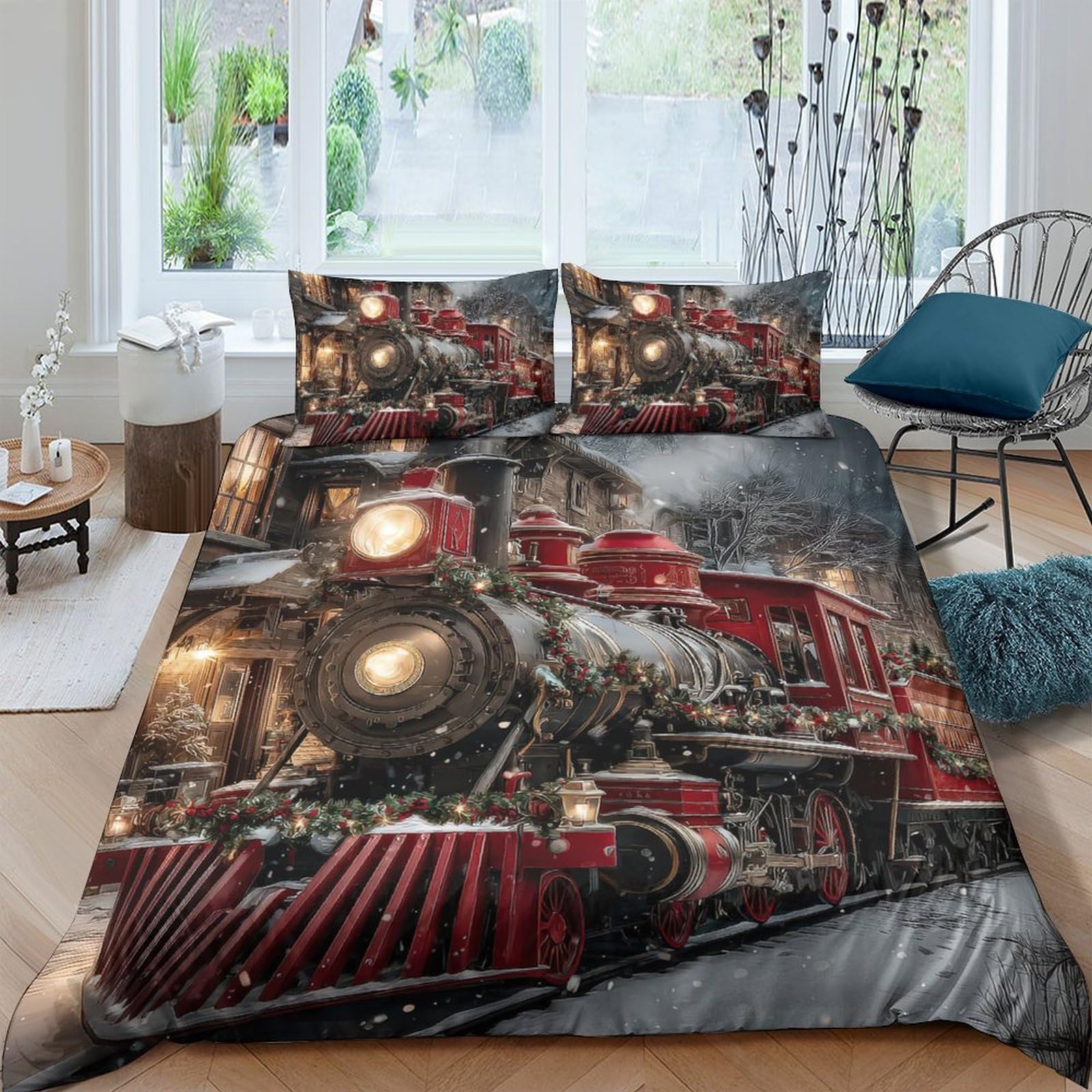 Ctjqhvkz Style-10 3D Printed Vintage Steam Train Fitted Sheet Microfiber Decorative Bed Cover For Bedroom Dorm Easy Care Protection Single（135X200cm）