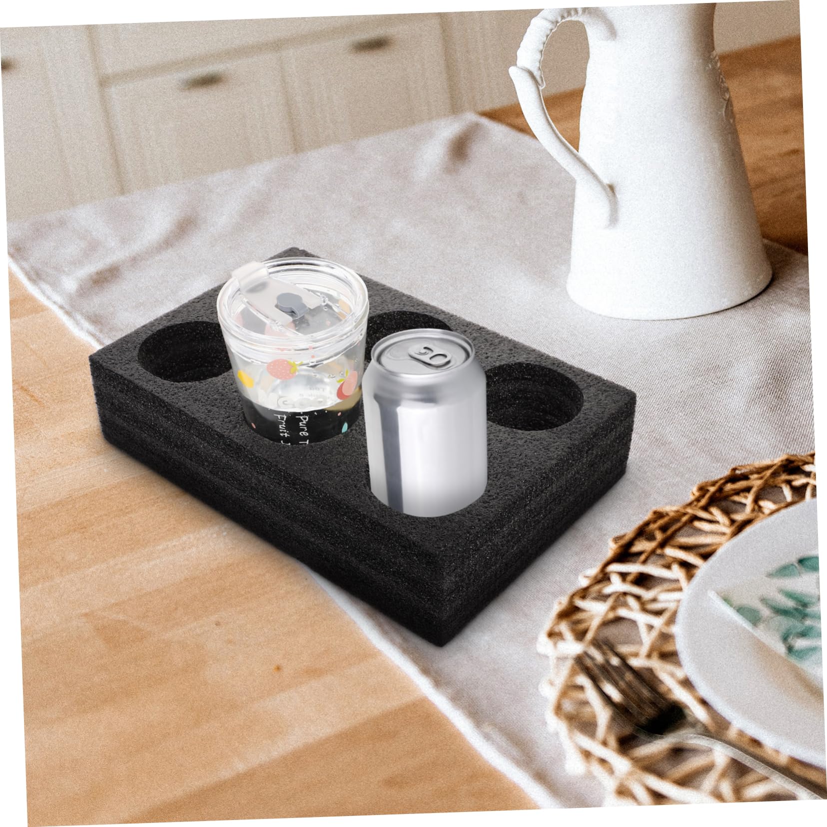 Support Porte-tasse en Éponge Perle Noir 2pcs pour 6 Gobelets Anti-chute et Absorbeur de Chocs pour Cafés et Salons de Thé