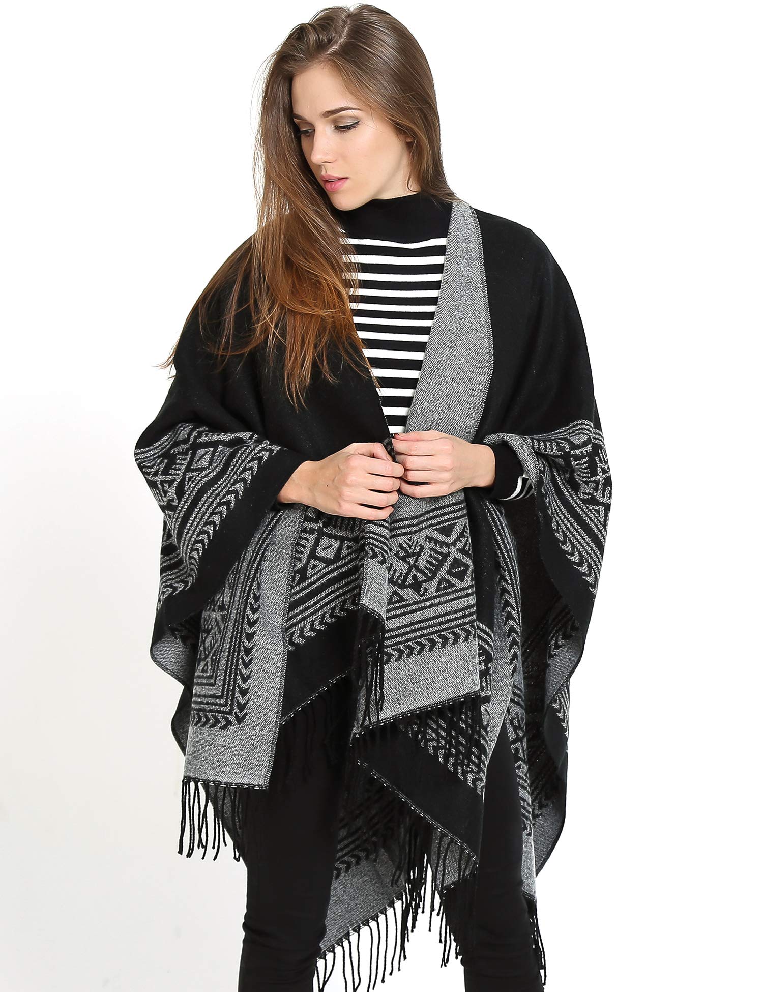 Superora Poncho Châle Elégant Chaud Ouvert à Carré Automne Hiver Femme