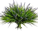 12 Bundles Artificial Plants Outdoor Fake Monkey Grass with Flowers for Pot UV Resistant Plant Decor for Window Garden Patio Hanging Planter Pathway Front Porch (Grass with Flowers)