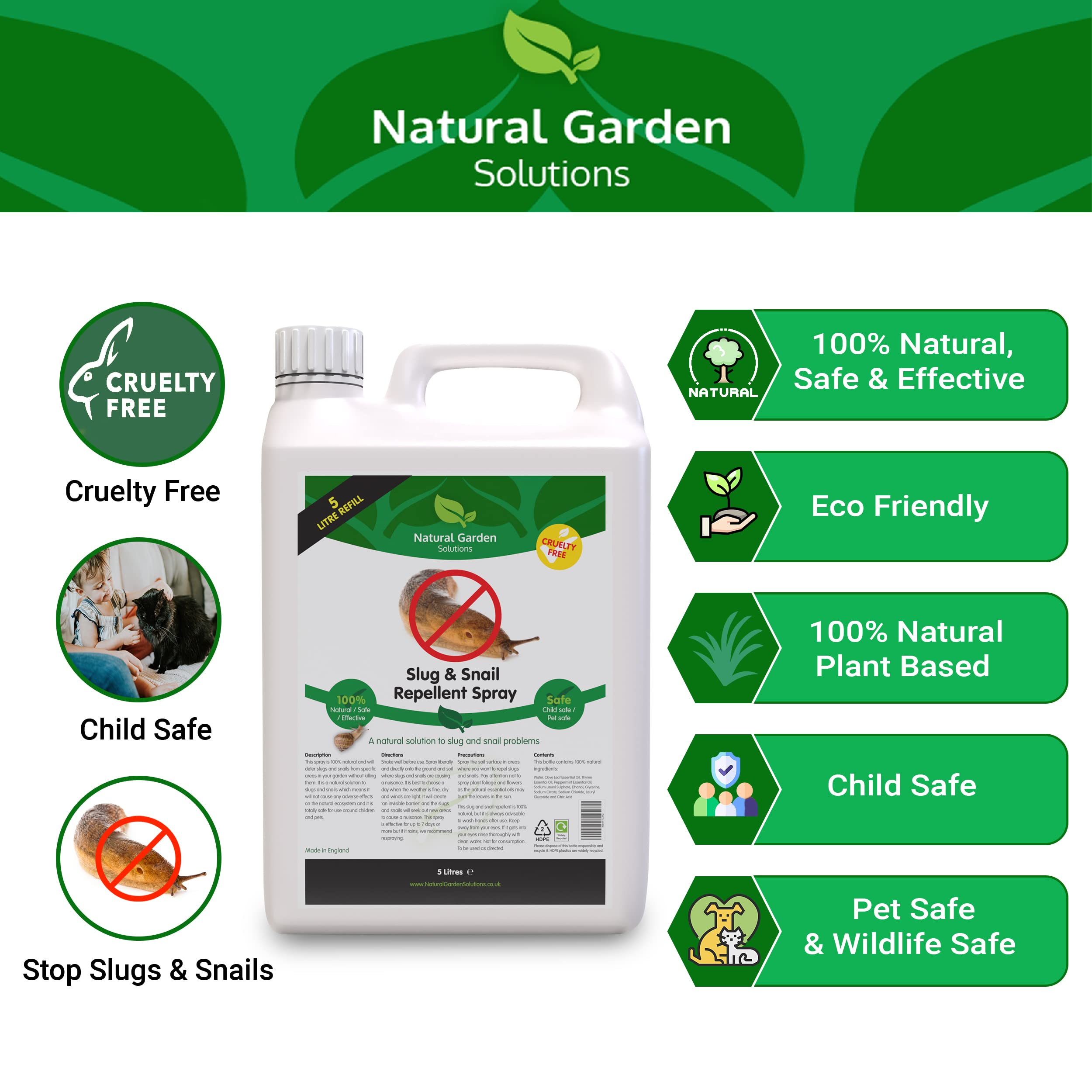 Organic Slug Snail Repellent Big Value 5L Refill Alternative To Chemical Slug Pellets Snail Killer Stop Slugs & Snails Outdoors Indoors Pet Friendly Bird Safe Clove Thyme Peppermint - Image 2