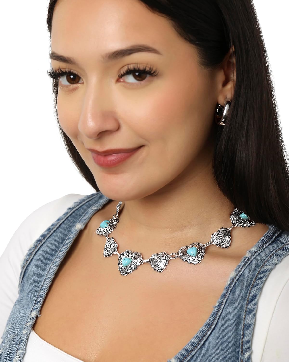 Jessica Simpson Heart Necklace for Women with Turquoise, 15"+3" Western Statement Necklace, Valentines Day Gifts for Her - Image 3