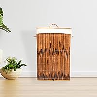 Vista 5 de Cesto rectangular de bambú plegable impermeable con tapa y asas para organizador, ropa, juguetes duraderos contenedor de lavado para fácil transporte