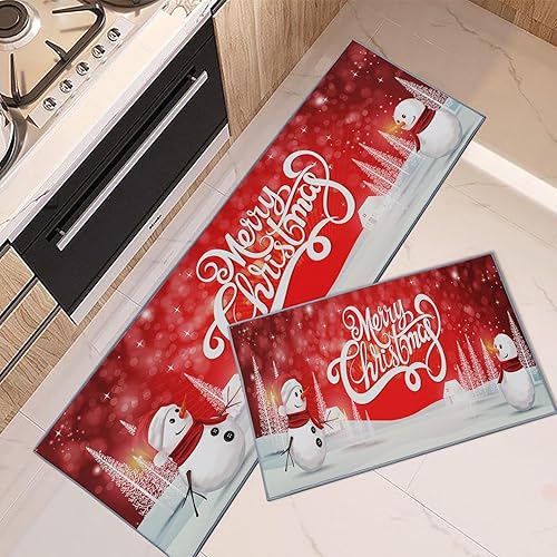 ArtSocket Juego de 2 alfombras y tapetes de cocina de Navidad, antideslizantes, lavables, tapete de camino de cocina de invierno, tapete de cocina