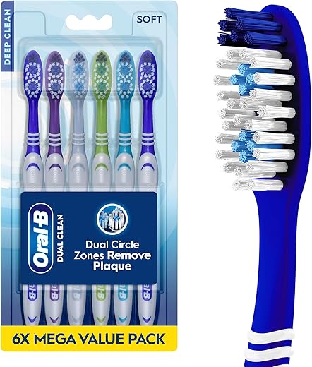 Oral-B Toothbrush Dual Clean, Soft, 6 Count