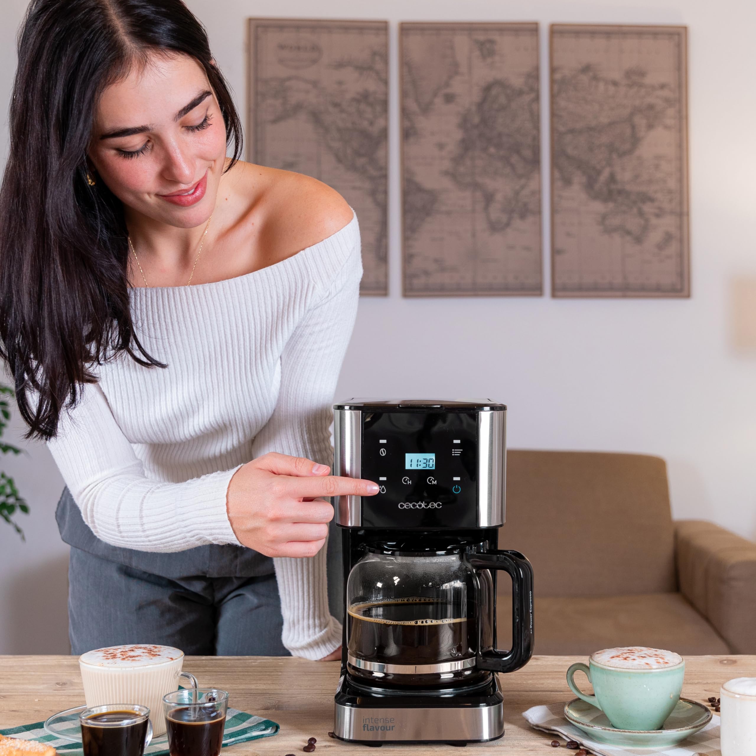 Cecotec Macchina Caffè Americano - Caffettiera a Goccia Coffee 66 Drop & Touch. 950 W, 1,5 L, 12 Tazze, Pannello tattile, Caraffa in vetro, Timer 24h, 6 interruttori, Filtro a rete riutilizzabile