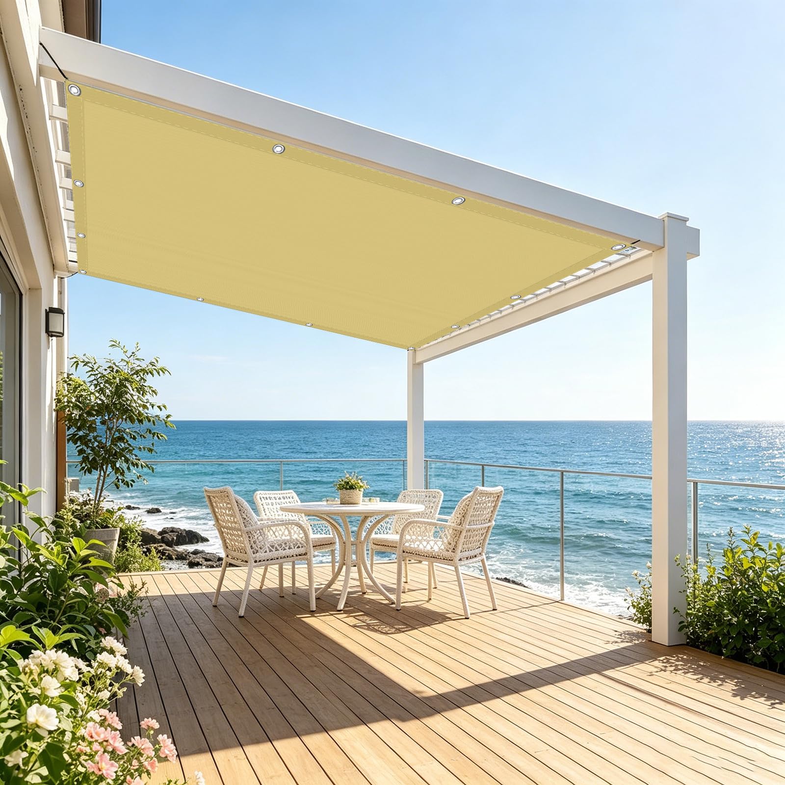 Filet d'ombrage crème 190x310 cm avec oeillets et cordons pour extérieur