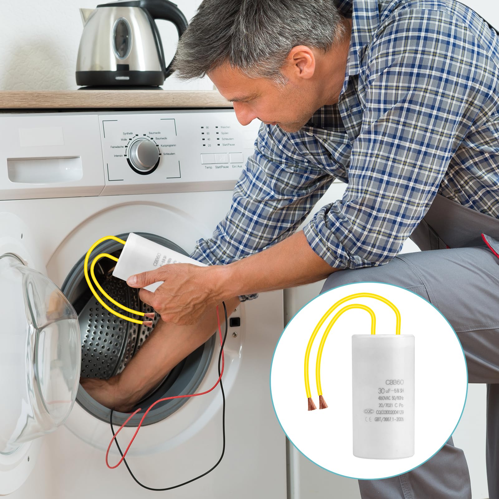 Condensateur CBB60 450V 20µF - Condensateur Démarrage Moteur Sèche-Linge, Pompe Piscine, Climatiseur