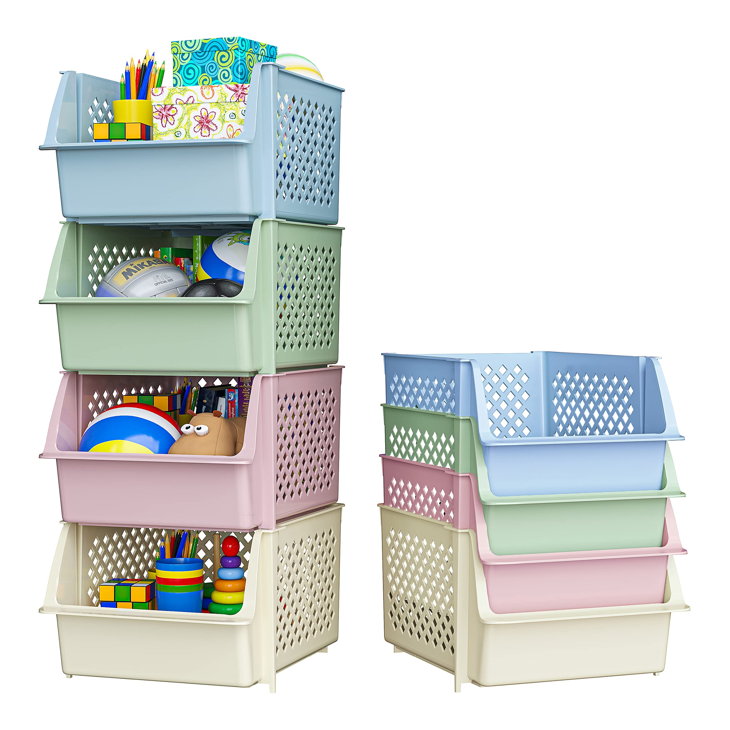 Buy Skywin Plastic Stackable Storage Bins for Pantry 4Pack Multi