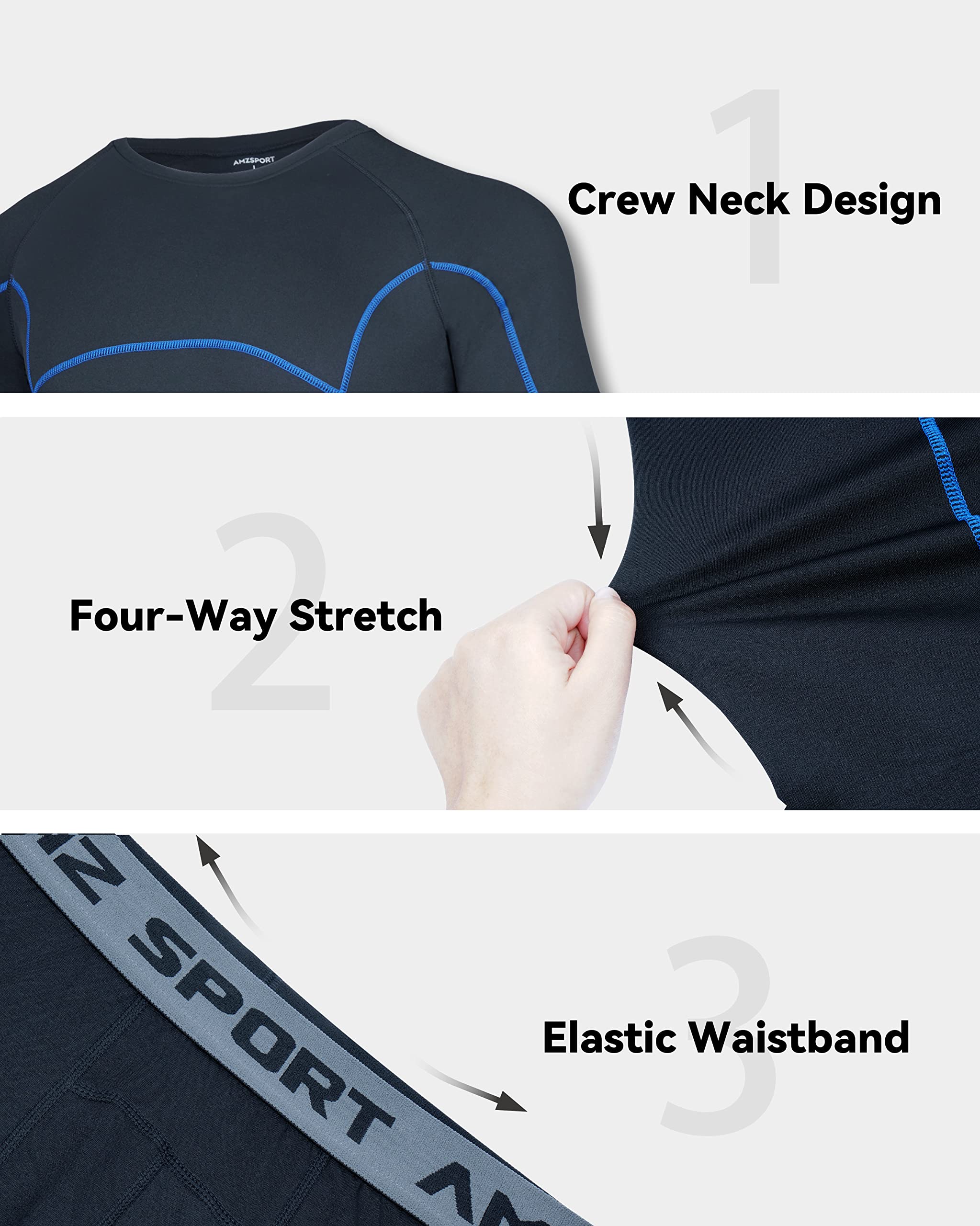 AMZSPORT Intimo Termico Uomo Set di Maglietta e Pantaloni a Compressione Asciugatura Rapida per Sci Palestra Ciclismo Calcio Corsa