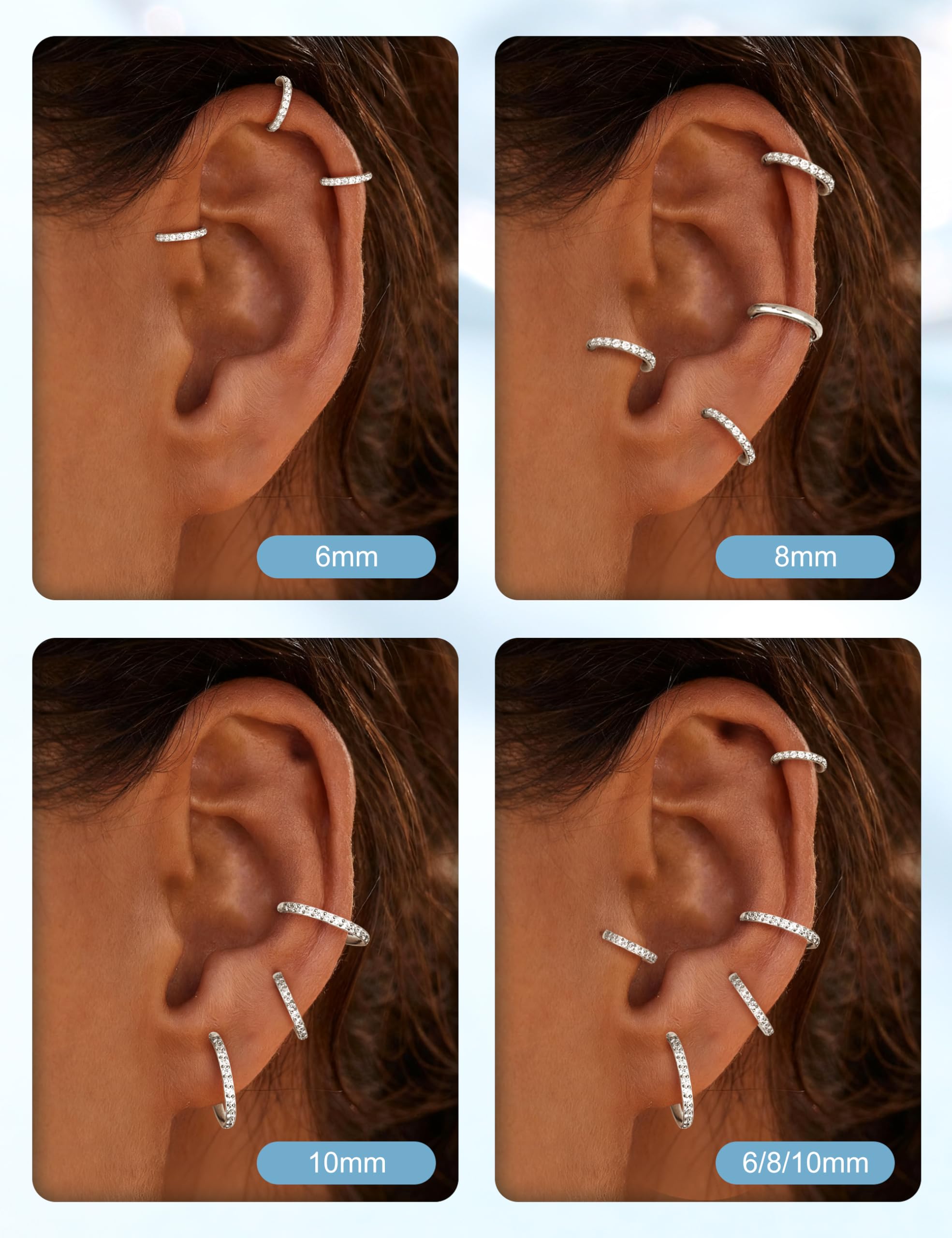Morfetto Pendientes de Helix de Joyería Piercing Nariz Tragus Conch Aro Con Acero Quirúrgico 16G 18G Anillo Nasal Tabique Daith Rook Joyería Piercing Tragus Helix 6mm 8mm 10mm