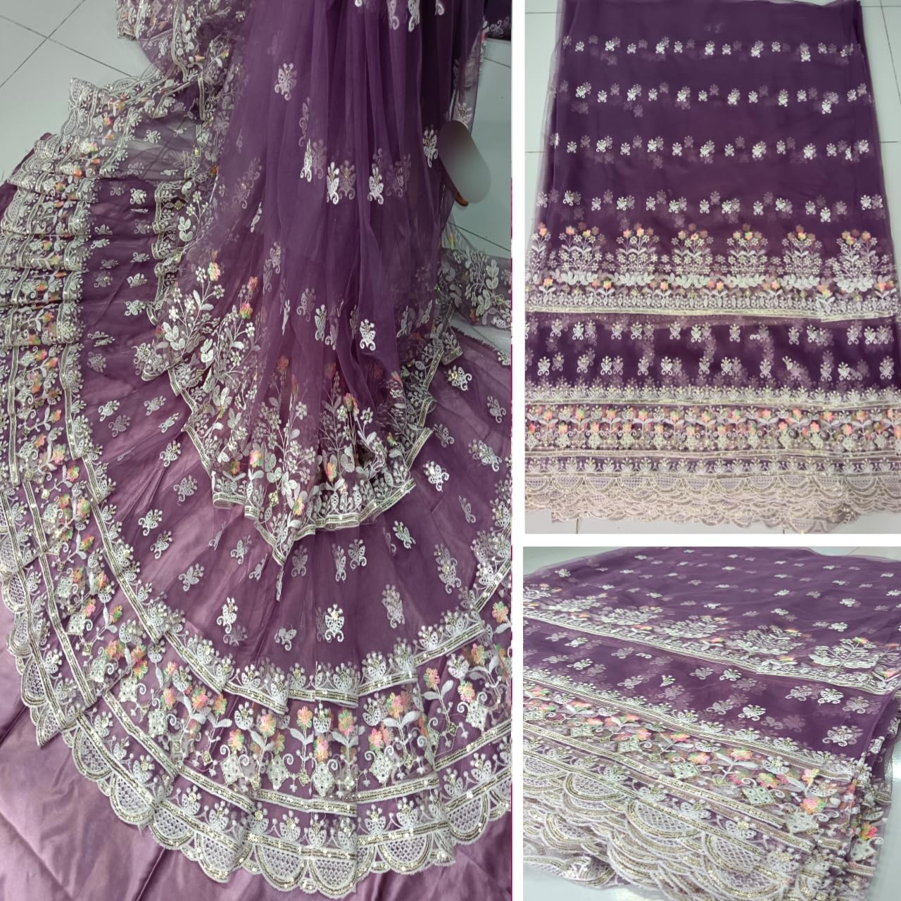 DESIGNER BOUTIQUE RESHAM WORK NET FABRIC. (Metallic), Solid