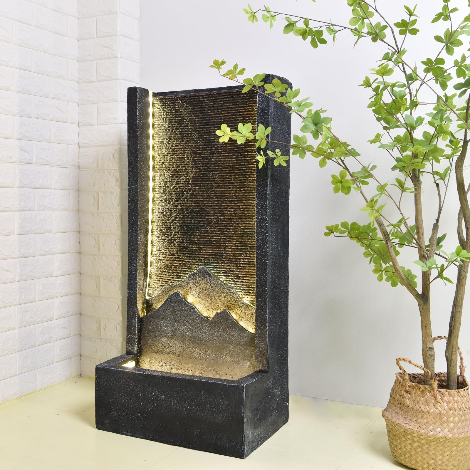 Zen Light SCFR21MM Außen- und Innenbrunnen Wasserwand Relief Mountain, 46cm x 35cm x 100cm, Schwarz