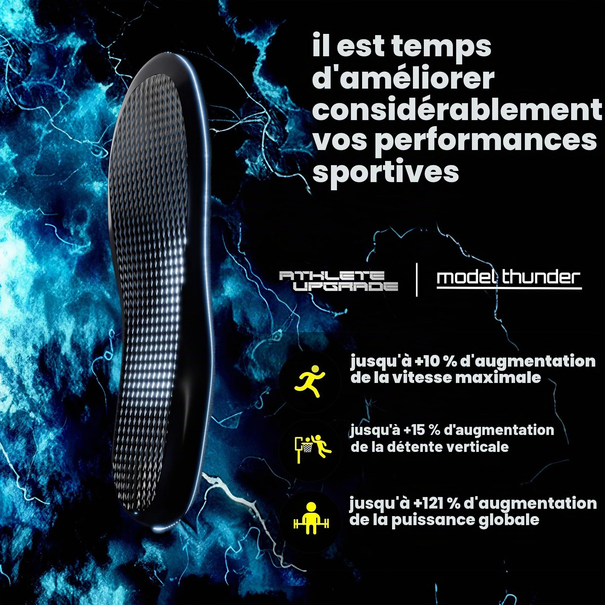 Semelles en fibre de carbone - pour chaussures de sport - Athlete Upgrade® Modèle Thunder (M (EU 40-43))