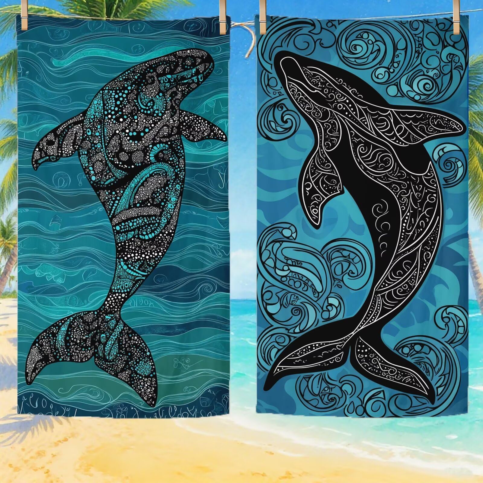 Telo Mare Microfibra, Telo Mare Grande 200x100 cm Set da 2, Antisabbia Asciugatura Rapida Assorbente Salvietta da Spiaggia Asciugamano per Palestra Piscina Viaggi Picnic, Regali Donna Pescare Q-630
