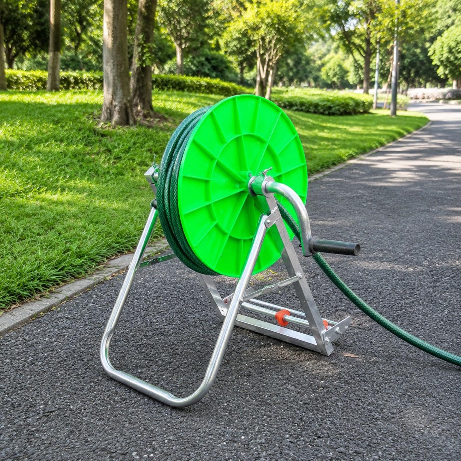 Carrello avvolgitubo per irrigazione, Supporto per Tubo dell'Acqua, attrezzo da Giardinaggio Portatile in Metallo, Organizer Stabile per Tubi, con Disco