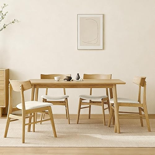 Miniatura 1 de Juego de 4 sillas de comedor de madera, sillas de comedor modernas tapizadas, sillas de cocina de roble de mediados de siglo con respaldo de madera