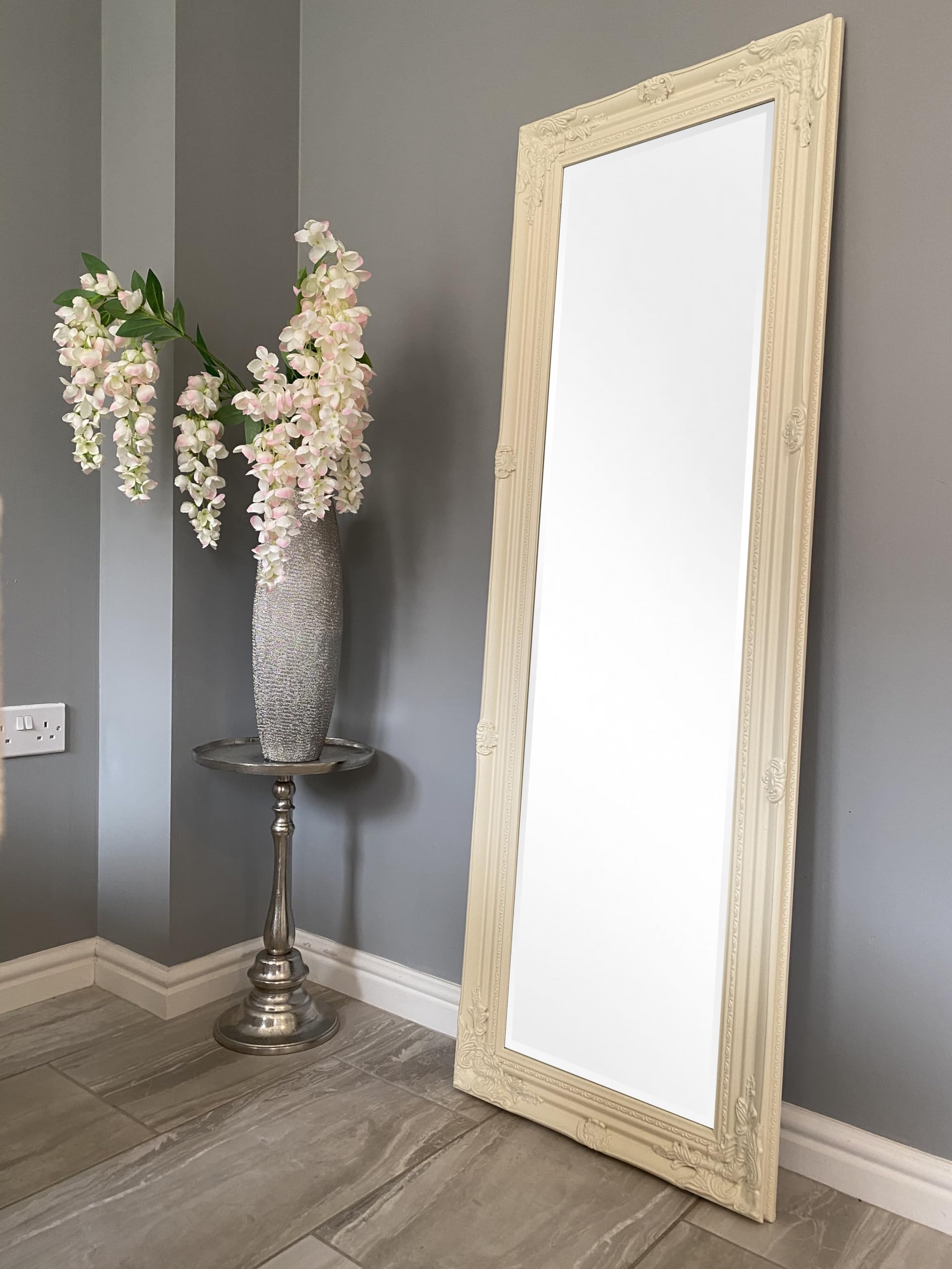 DOWNTON INTERIORS UK Tall Antique Style Ornate Dressing Wall Mirror - Silver Gold White Black Cream - Overall Size: 142 cm x 47 cm (56 x 18 inches) (Cream)