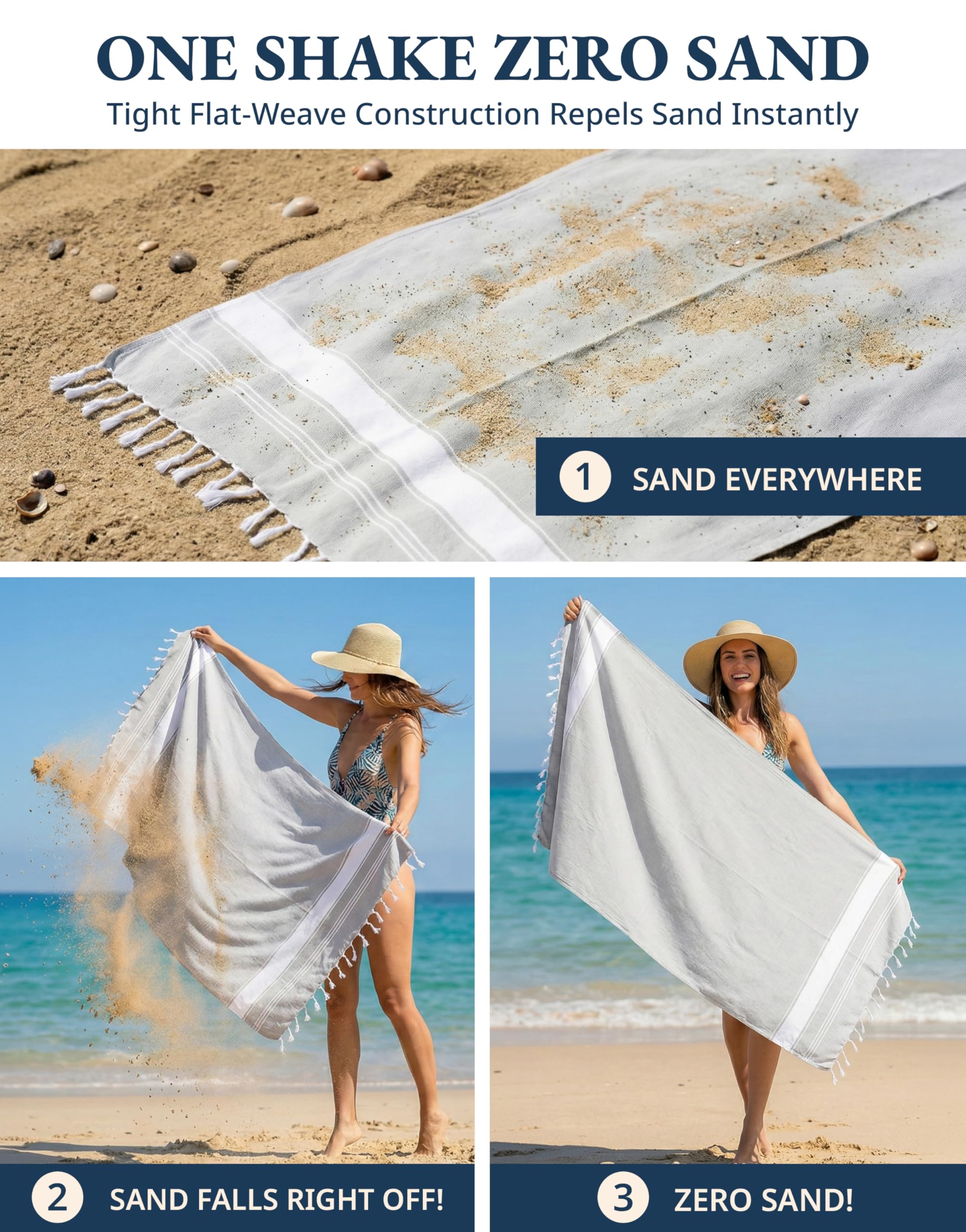 Beachland Telo mare di lusso, grande, 101,6 x 183,9 cm, extra morbido, stile hotel e resort, tinto in filato di spugna, 100% cotone (1 asciugamano, 101,6 x 183,9 cm, grigio