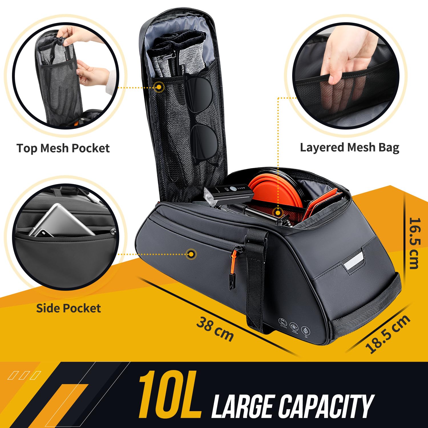 WOTOW Borsa portapacchi posteriore per bicicletta, borsa per bagagliaio impermeabile da 10 litri, portapacchi posteriore multifunzionale per bicicletta con tracolla