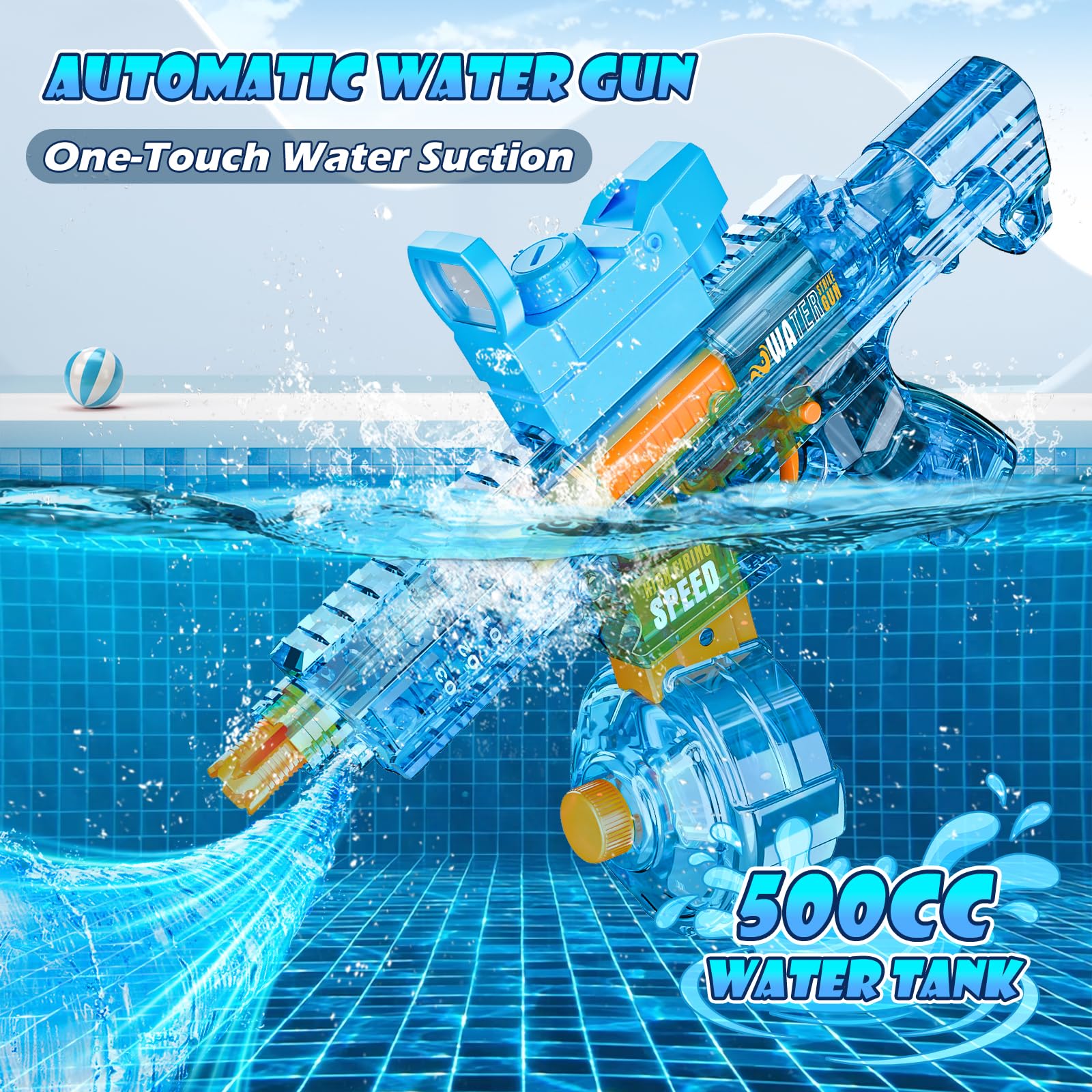 Pistola ad Acqua Elettrica, Pistole Giocattolo ad Acqua 32FT Super potente, Alta Capacità Fucile ad Acqua Elettrico Elettriche Giocattolo per Bambini e Adulti Giardino Piscina Spiaggia(UMP45 Blu)