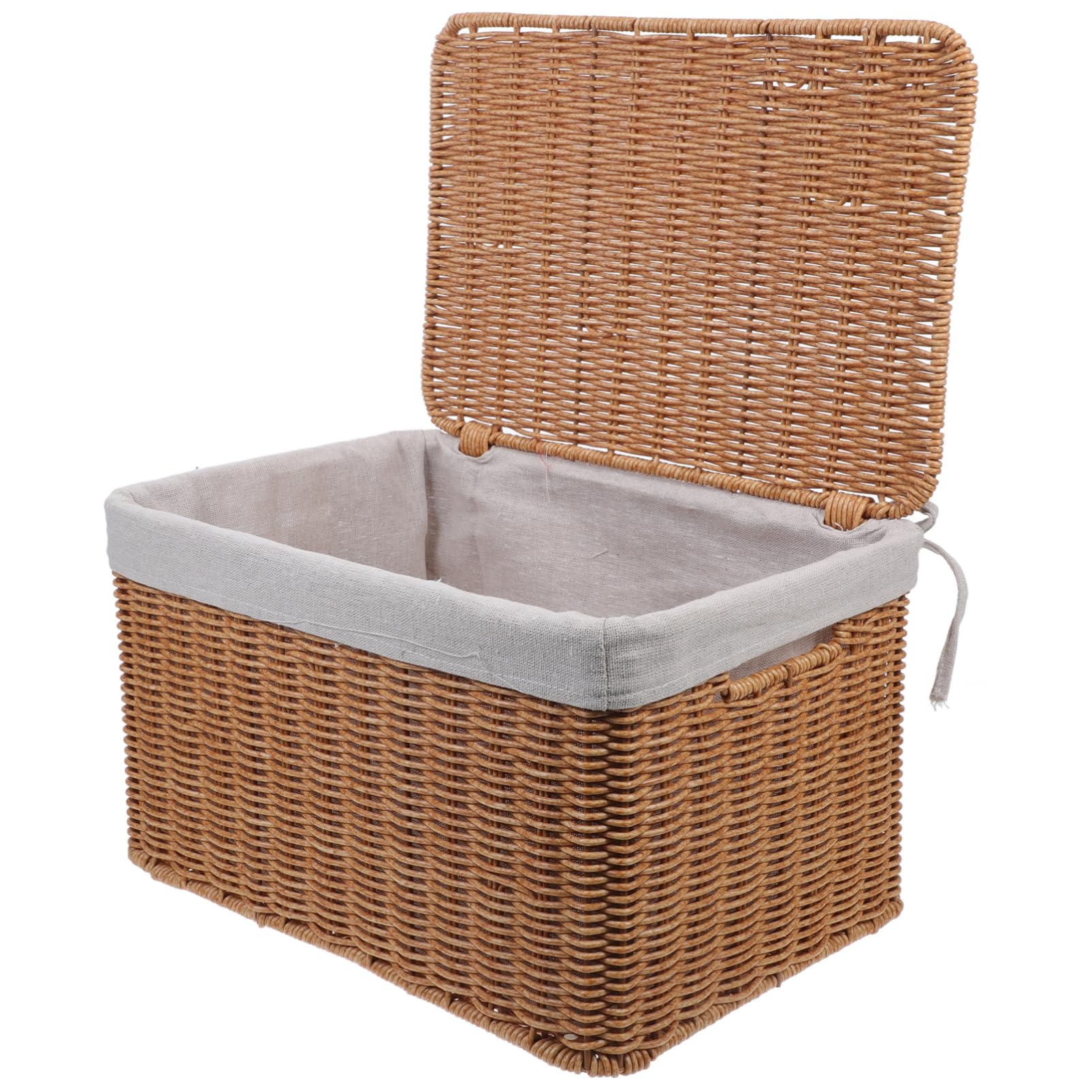 Homoyoyo Cesta de Almacenamiento Tejida Mano con Tapa Organizador de Mimbre con Asas y Forro para Dormitorio Lavandería y Cocina