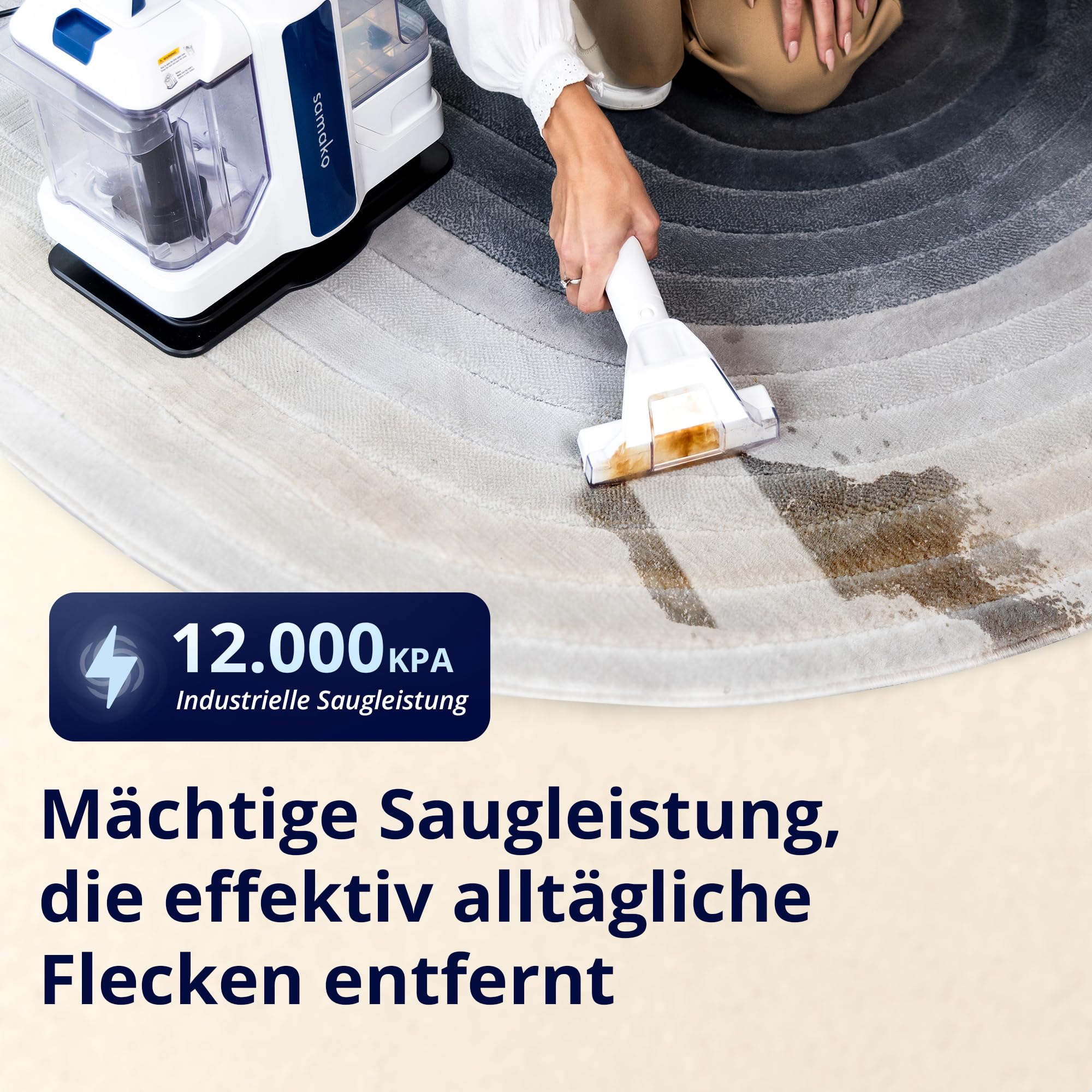 Samako Teppichreiniger Polsterreiniger – Kompaktes Handgerät für Teppiche und Sofas, Leistungsstarker 400W Motor, 2 Extra Große Wassertanks, für Alle Stoffarten Geeignet
