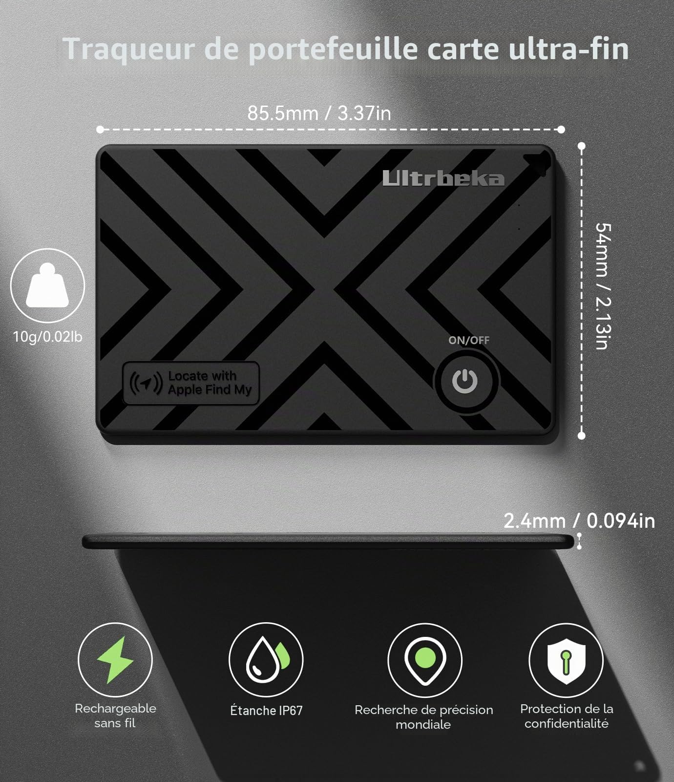 Lot de 3 trackers portefeuille ultra fins certifiés MFi compatibles avec Apple Find My | Pour portefeuilles, clés et sacs | Lot de 3