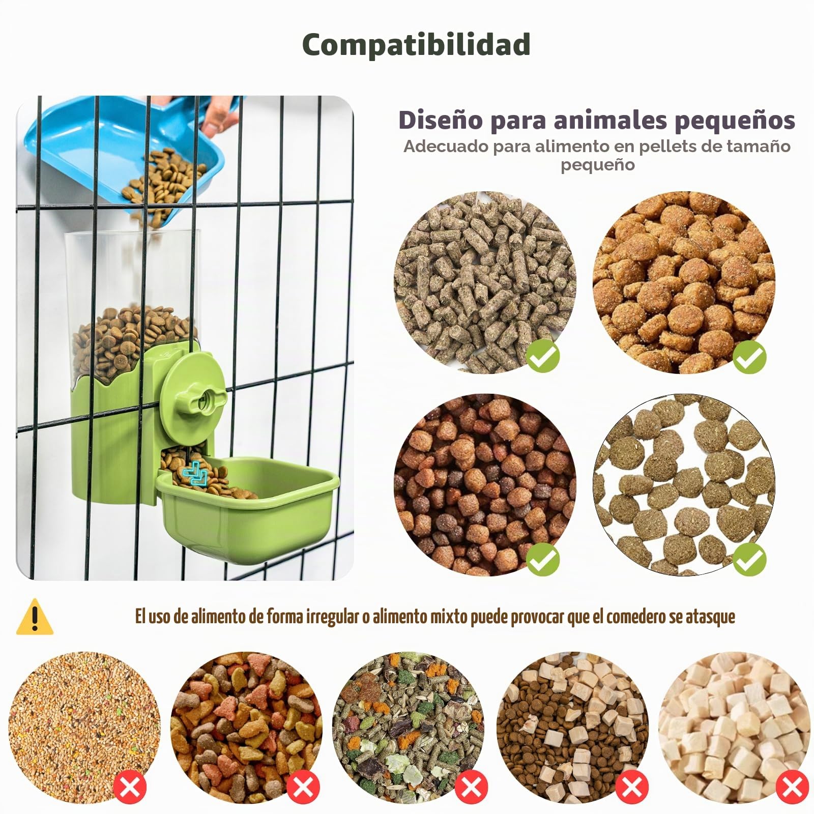 Dispensador automático de Comida y Agua para Mascotas, comedero Colgante para Jaula, comedero para Cachorros, Gatitos, Conejos, cobayas, Chinchillas, Hurones y erizos (Verde)