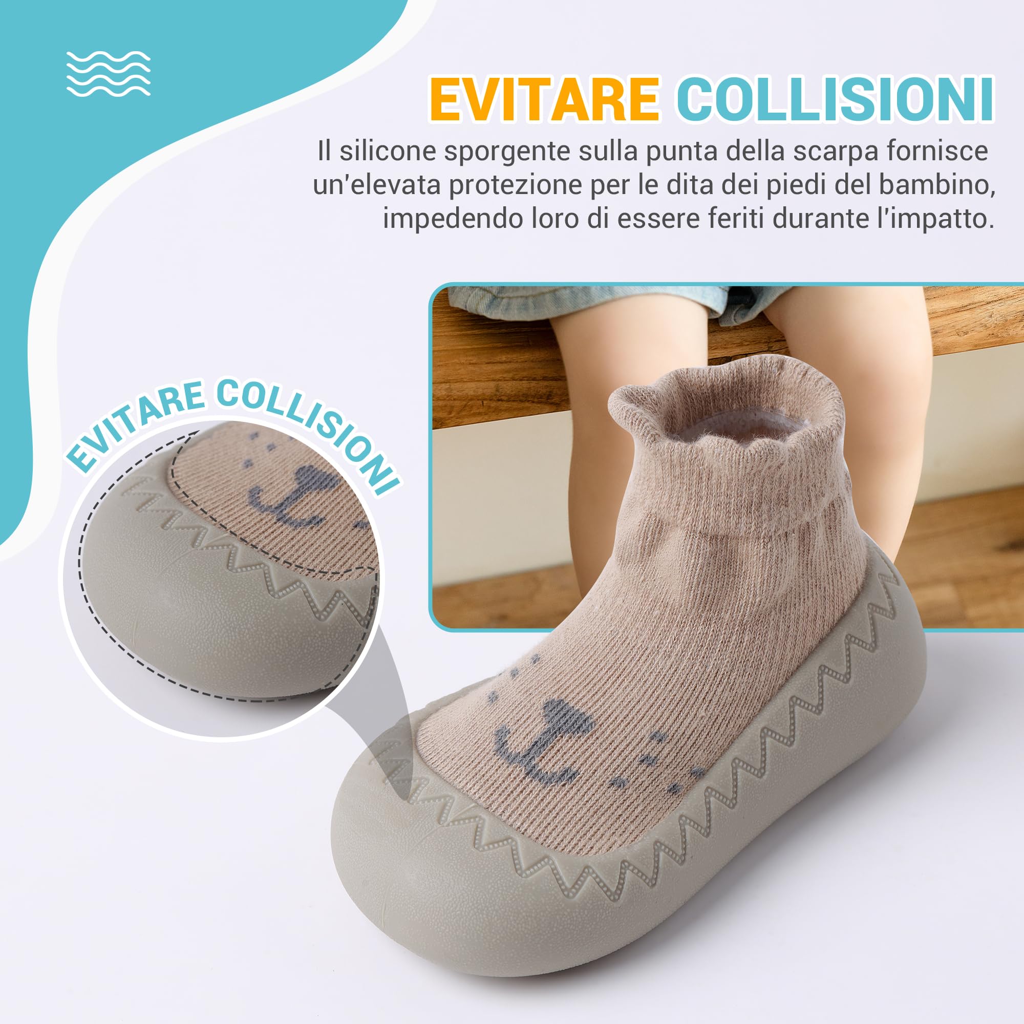 XQ&XG Calzini Scarpe Antiscivolo per Bambini, Scarpe Primi Passi Neonato, Suola Morbida Antiscivolo, Scarpe Traspiranti per Bambino Unisex Calzino Pantofole