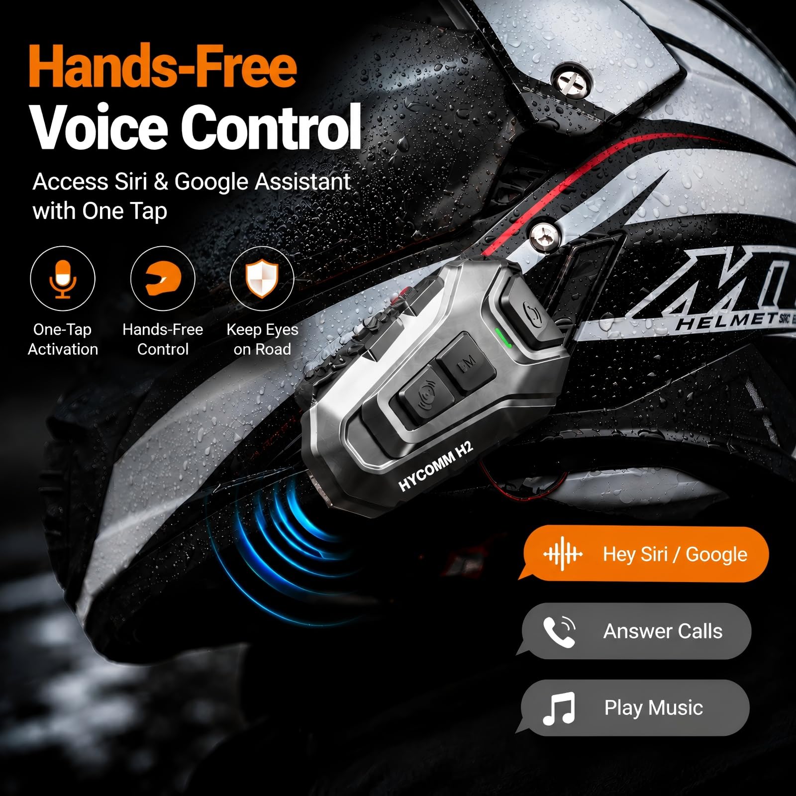 google assistant motorcycle helmet HYCOMM H2 Bluetooth Headset, Intercom with 35H Battery, One-Click Pairing, IP67 Waterproof, Noise Cancelling, FM Radio & Voice : Electronics ambient noise such as Colour:El Cap Khaki electricity microwave fishing pole Keys-Updated#