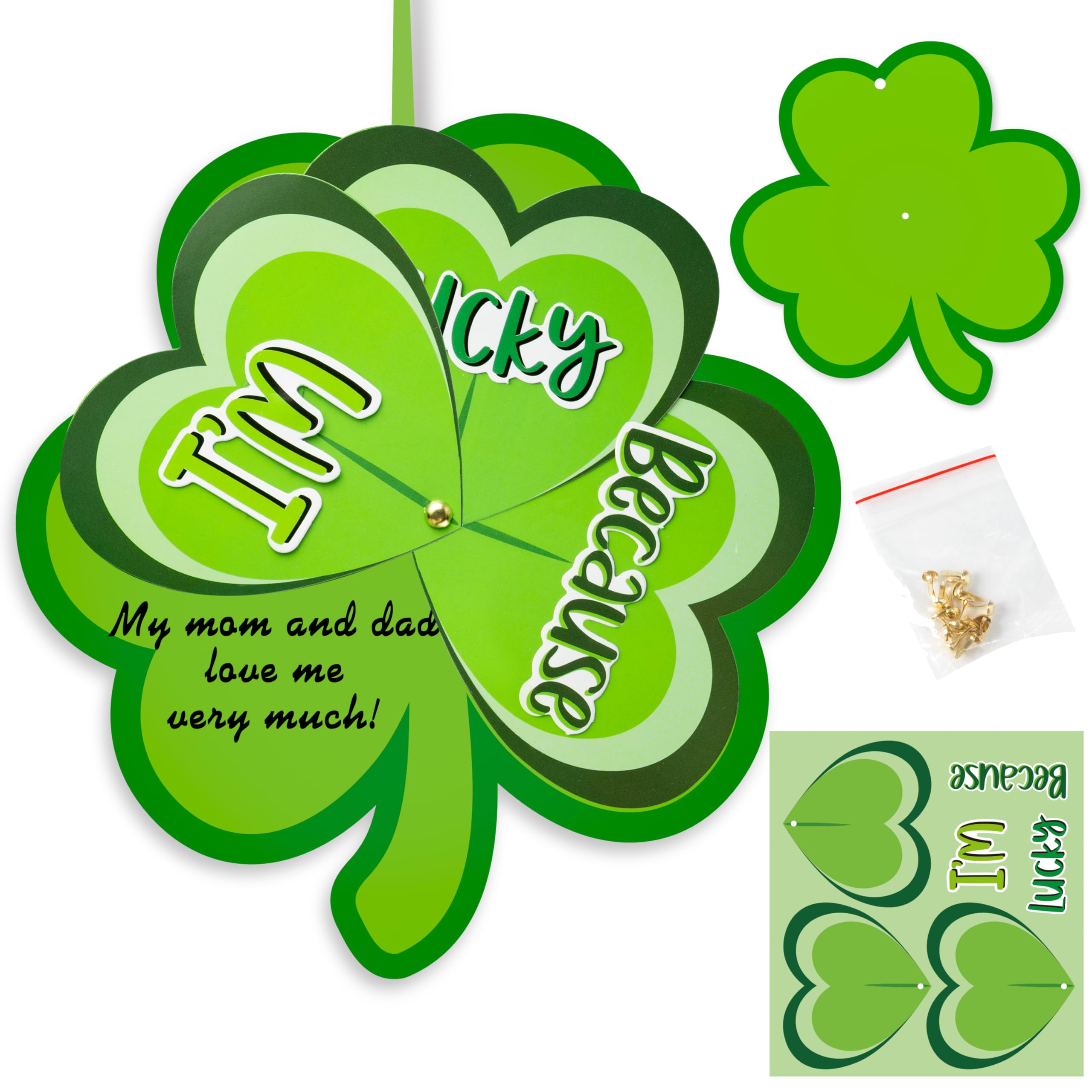 WATINC 24Pcs Lucky Shamrocks Mother's Day Craft Kit, Make Your Own Love Blessed Lucky Shamrock Hanging Ornaments Decor, Happy Mother's Day School Classroom Party Thankful Crafts for Kids