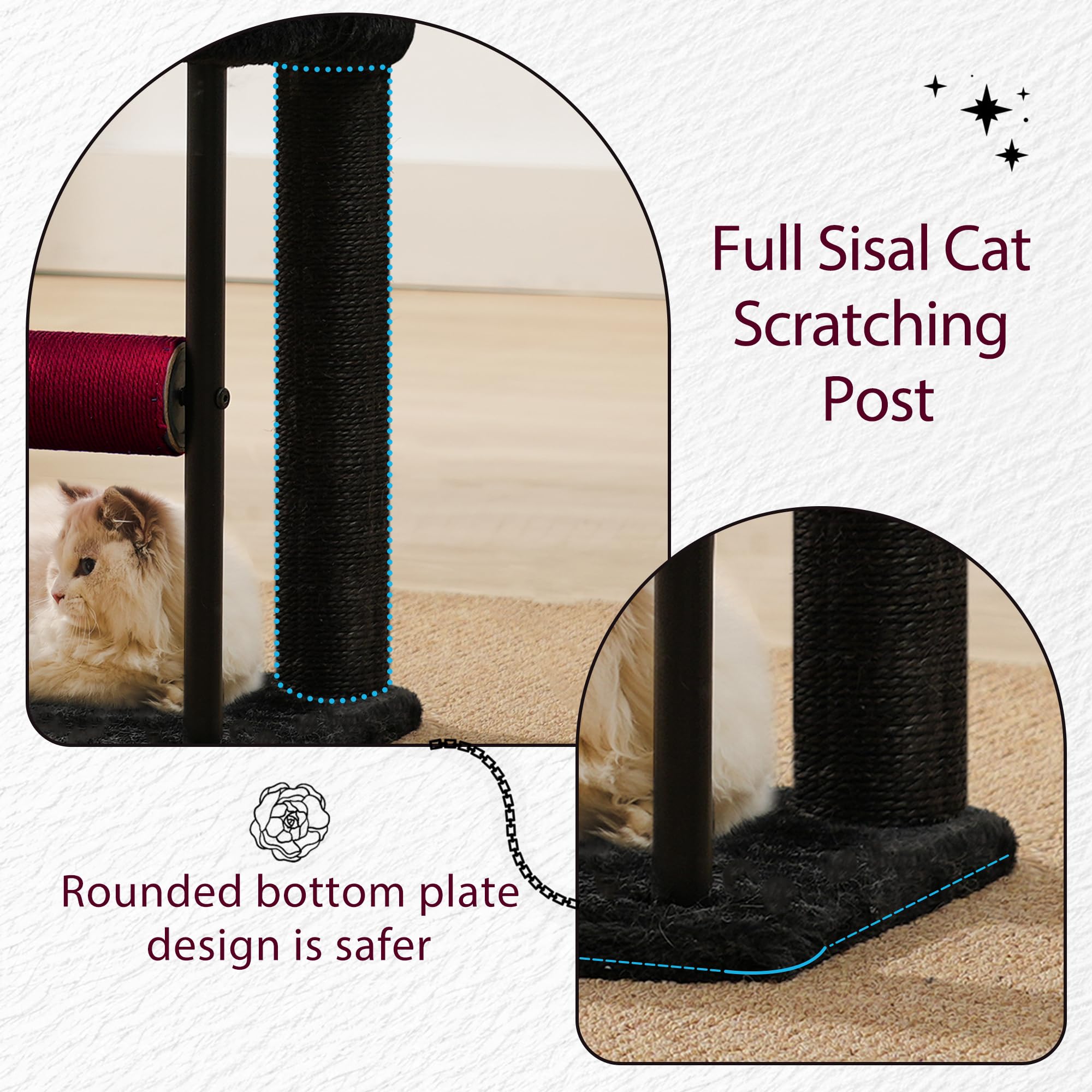 Hey-Brother Árbol para Gatos, Torre Resistente con columnas envueltas en sisal, MPJ010SBR | Postes rascadores para gatos de 18.9 pulgadas con cama, bola de juguete de peluche para gatitos de interior, negro y rojo