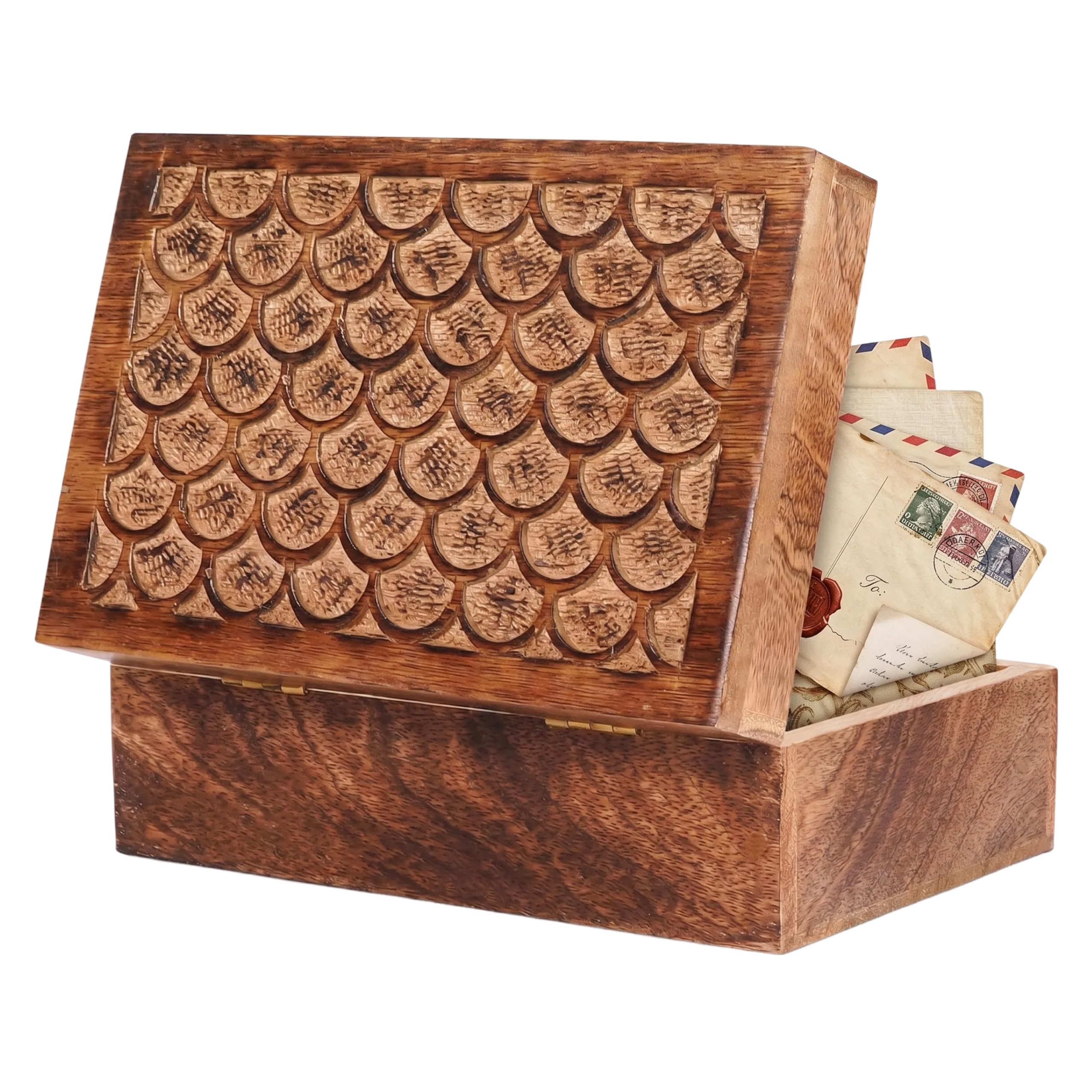 Photo 1 of Mela Artisans Scallop Wood Box - Extra Large, Burnt