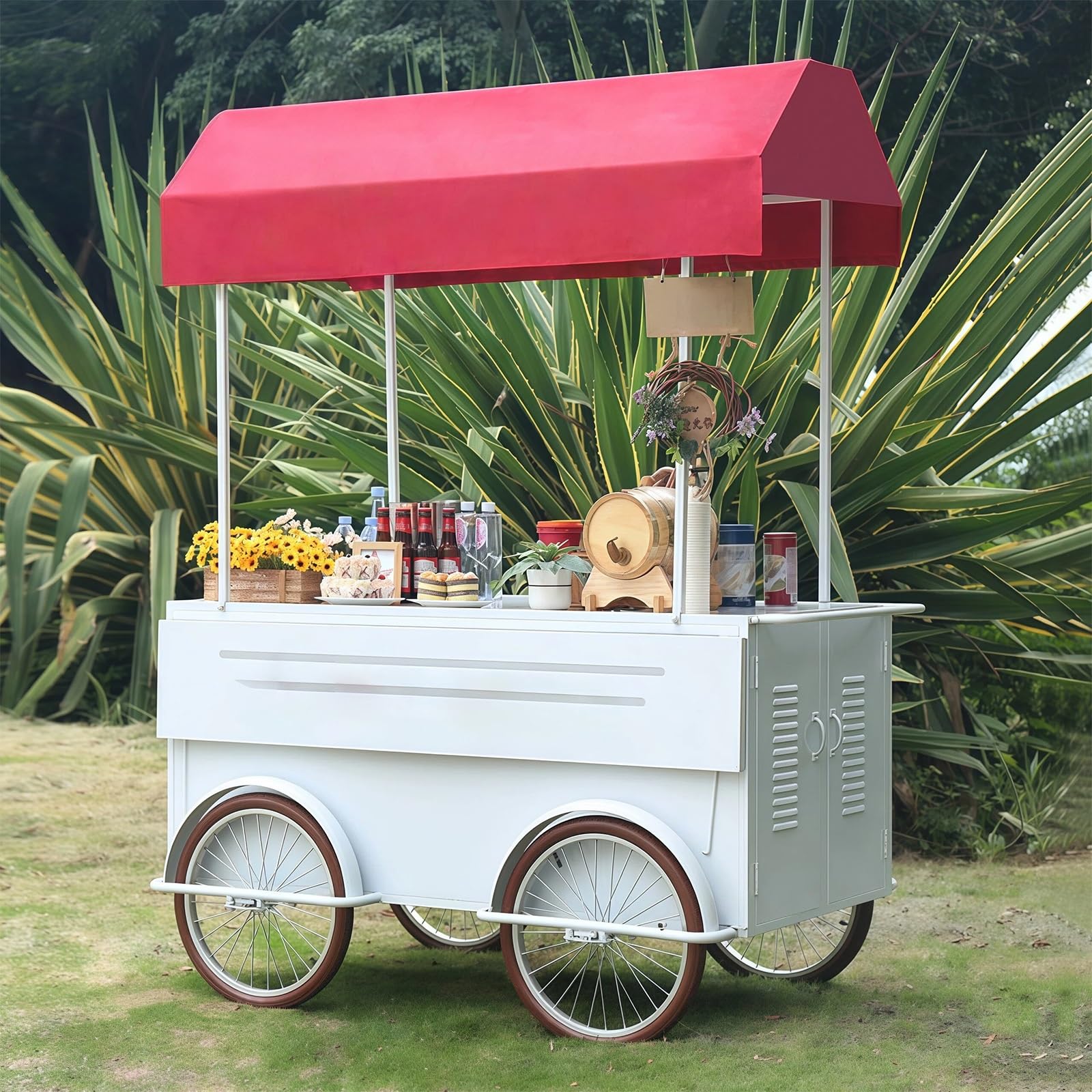Marktstand Verkaufsstand, Mobiler Imbisswagen Für Veranstaltungen, Faltbarer Verkaufsstand Mit Dach, Metall-Vending-Cart Mit Stauraum, Gummirädern & Erweiterbarer Ablage, Mobiler Stand Für Kuchen
