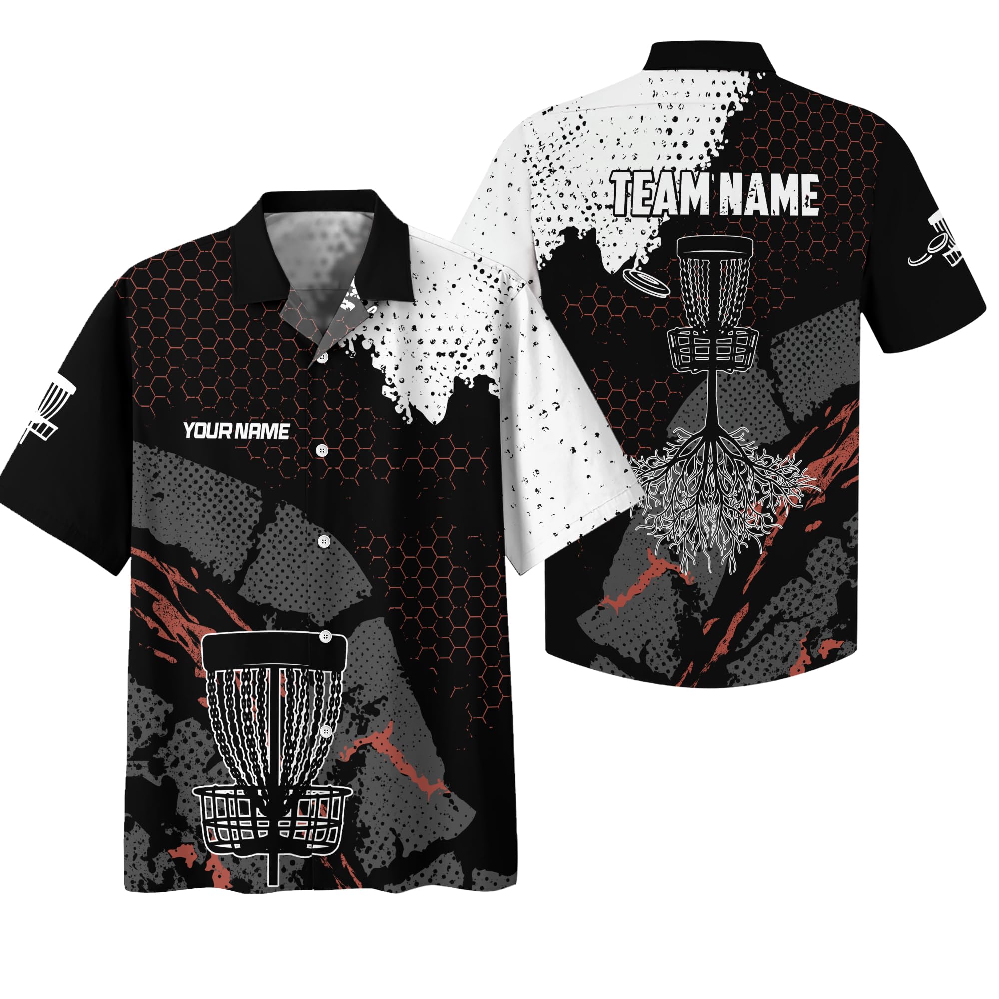 Casual Novelty Disc Golf Hawaii Tee Customized Honeycomb Pattern Disc Golf Button Up Shirt Flying Disc Sport Hawaiian T-Shirt S Multicolor